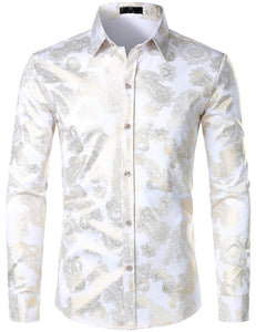 ZEROYAA Mens Hipster Gold Rose Printed Slim Fit Long Sleeve Dress Shirts/Prom Performing Shirts ZEROYAA Mens Hipster Gold Rose Printed Slim Fit Long Sleeve Dress Shirts/Prom Performing Shirts