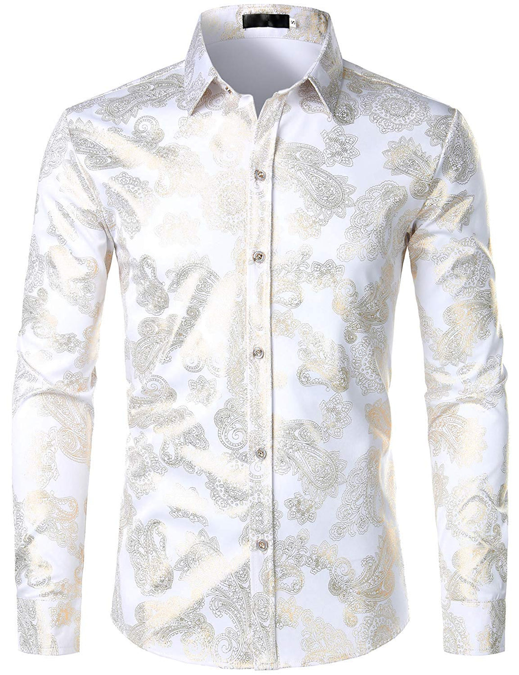 ZEROYAA Mens Hipster Gold Rose Printed Slim Fit Long Sleeve Dress Shirts/Prom Performing Shirts ZEROYAA Mens Hipster Gold Rose Printed Slim Fit Long Sleeve Dress Shirts/Prom Performing Shirts